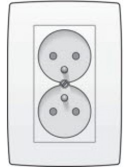 Dubbel stopcontact verticaal met penaarde en kinderveiligheid, inbouwdiepte 31,5mm, incl. afdekplaat White